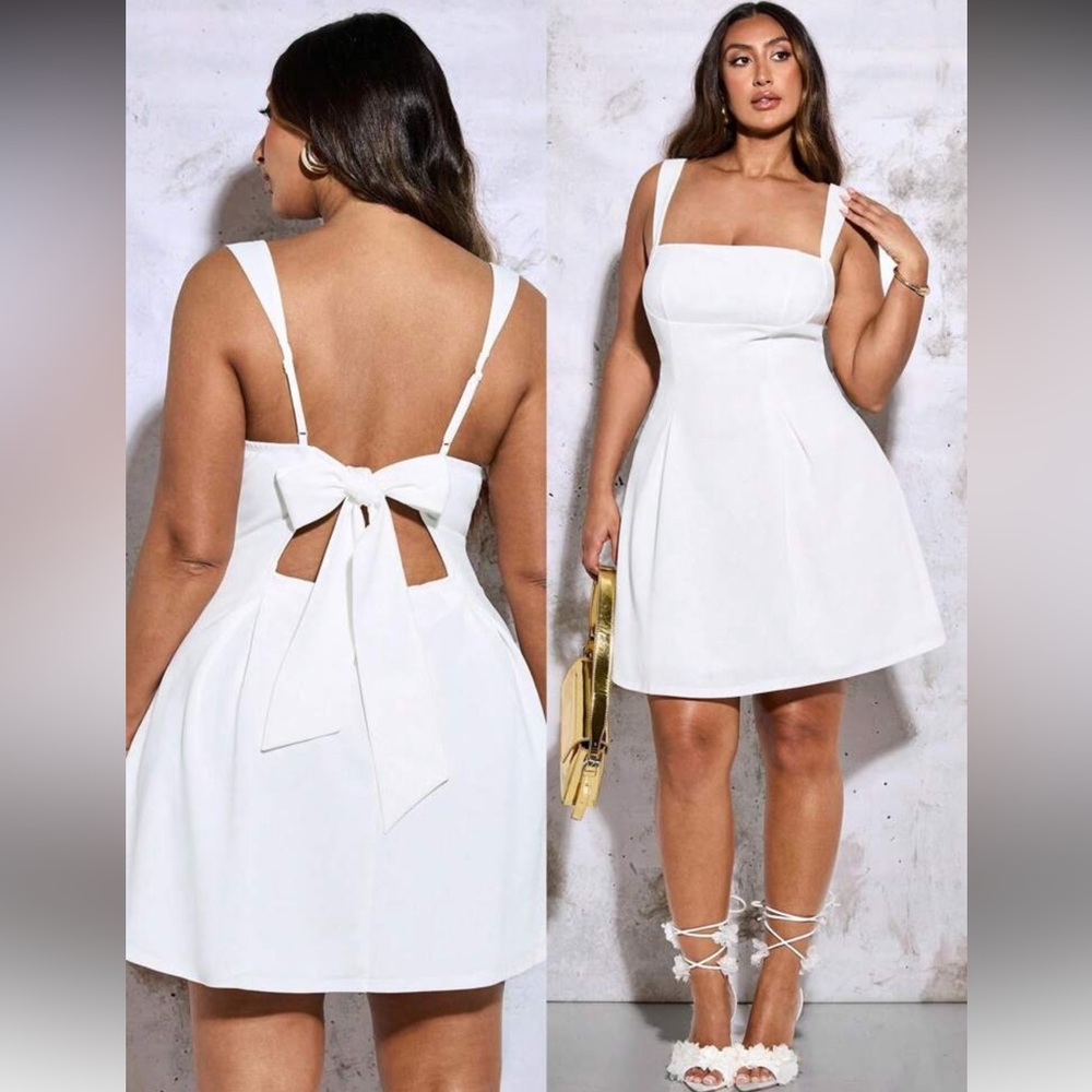 SHEIN White Backless Dress with Bow Detail